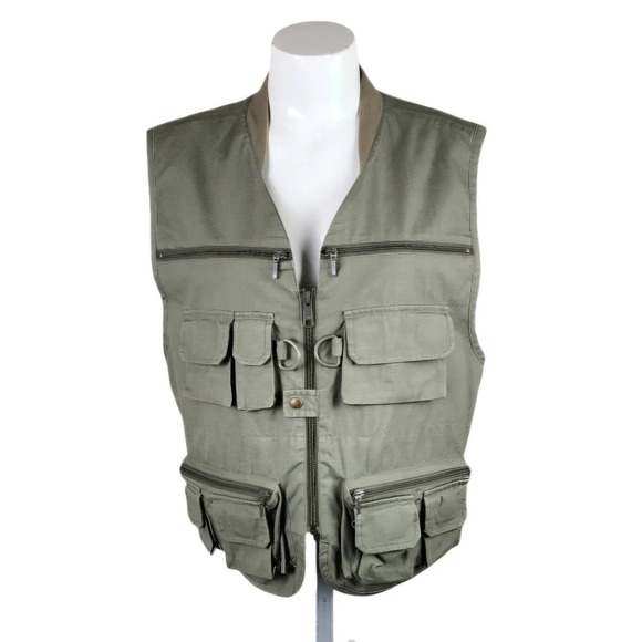 Vintage Jones New York Utility Fishing Hunting Vest Olive Green Cotton Large - Picture 1 of 15